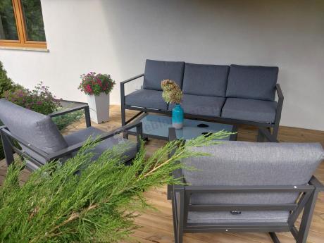 Szary komplet ogrodowy z sofą 199cm i 2 fotelami Vilde Grey