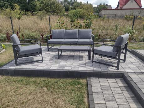 Szary komplet ogrodowy z sofą 199cm i 2 fotelami Vilde Grey