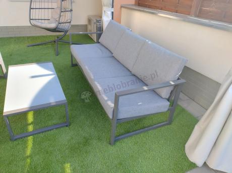 Szary komplet ogrodowy z sofą 199cm i 2 fotelami Vilde Grey