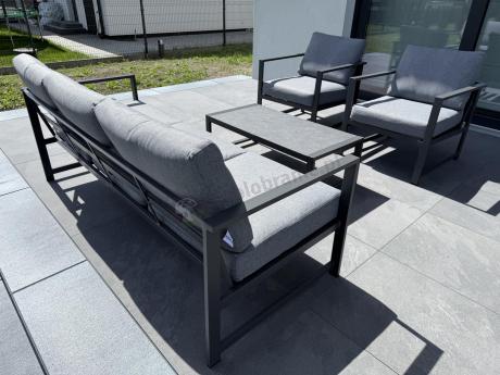 Szary komplet ogrodowy z sofą 199cm i 2 fotelami Vilde Grey