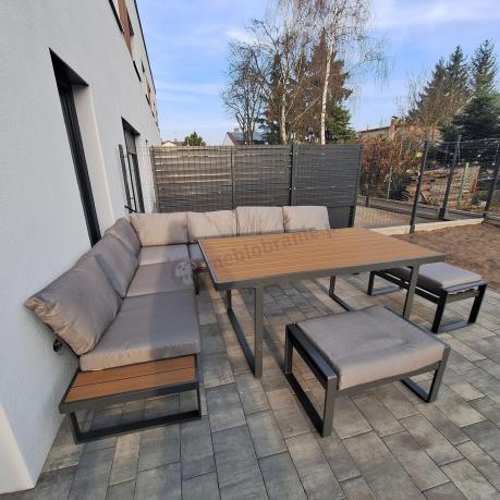 Szary modułowy narożnik na taras 280x220cm z wysokim stołem Panaon Grey Teak