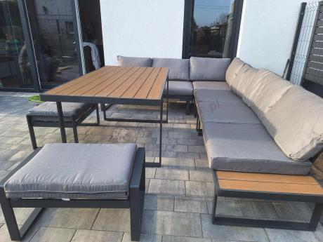 Szary modułowy narożnik na taras 280x220cm z wysokim stołem Panaon Grey Teak
