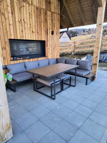 Szary modułowy narożnik na taras 280x220cm z wysokim stołem Panaon Grey Teak
