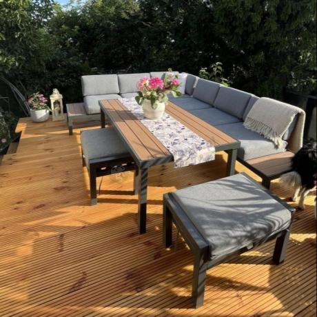 Szary modułowy narożnik z wysokim stołem 160cm Calamba Corner XL