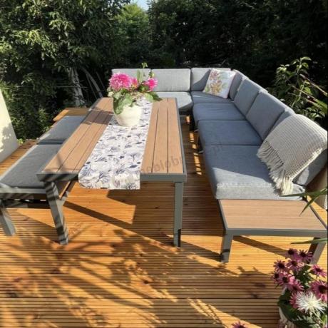 Szary modułowy narożnik z wysokim stołem 160cm Calamba Corner XL