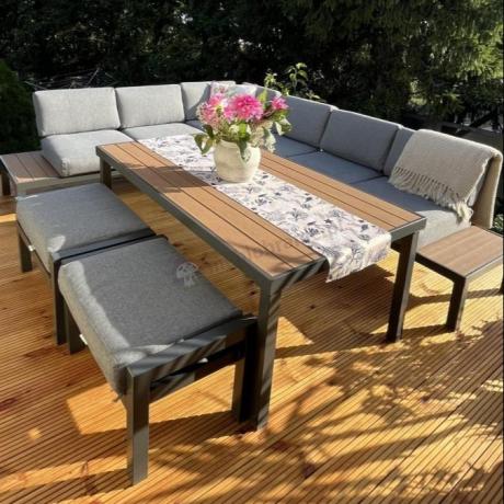 Szary modułowy narożnik z wysokim stołem 160cm Calamba Corner XL