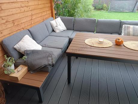 Szary modułowy narożnik z wysokim stołem 160cm Calamba Corner XL