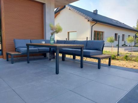 Szary modułowy narożnik z wysokim stołem 160cm Calamba Corner XL