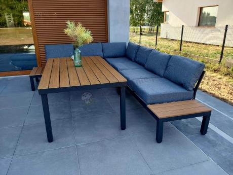 Szary modułowy narożnik z wysokim stołem 160cm Calamba Corner XL