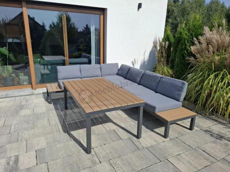 Szary modułowy narożnik z wysokim stołem 160cm Calamba Corner XL