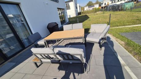 Szary modułowy narożnik z wysokim stołem 160cm Calamba Corner XL