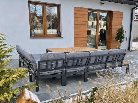 Szary modułowy narożnik z wysokim stołem 160cm Calamba Corner XL