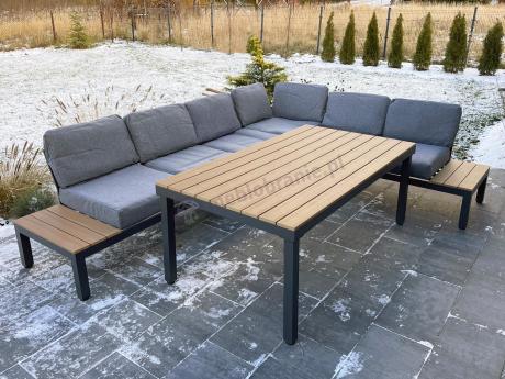 Szary modułowy narożnik z wysokim stołem 160cm Calamba Corner XL