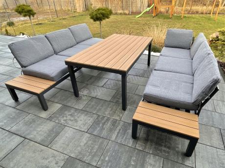 Szary modułowy narożnik z wysokim stołem 160cm Calamba Corner XL