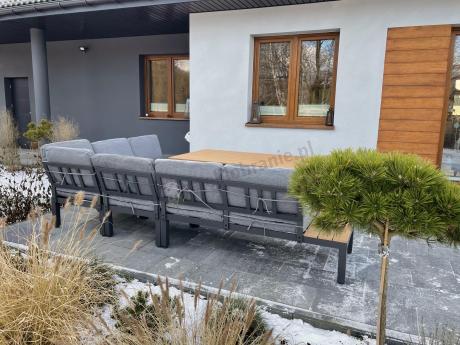 Szary modułowy narożnik z wysokim stołem 160cm Calamba Corner XL