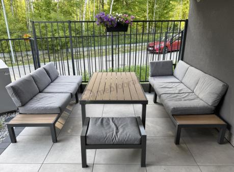 Szary modułowy narożnik z wysokim stołem 160cm Calamba Corner XL