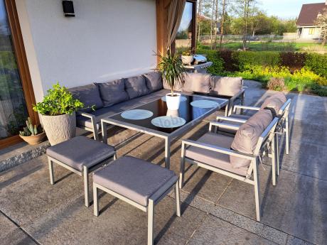 Szary narożnik ogrodowy z fotelami i pufami Sodor Corner XL - Silver