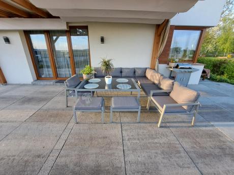 Szary narożnik ogrodowy z fotelami i pufami Sodor Corner XL - Silver