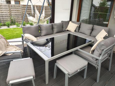 Szary narożnik ogrodowy z fotelami i pufami Sodor Corner XL - Silver