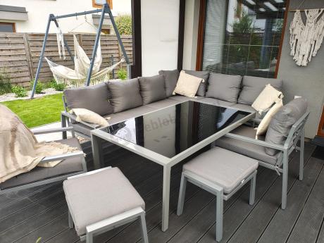 Szary narożnik ogrodowy z fotelami i pufami Sodor Corner XL - Silver