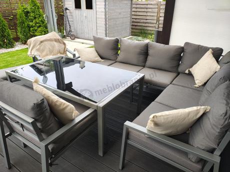 Szary narożnik ogrodowy z fotelami i pufami Sodor Corner XL - Silver