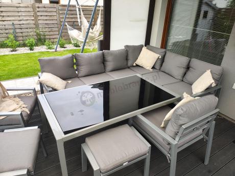 Szary narożnik ogrodowy z fotelami i pufami Sodor Corner XL - Silver
