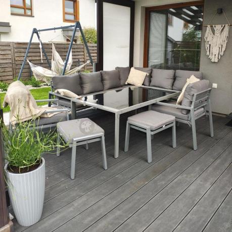 Szary narożnik ogrodowy z fotelami i pufami Sodor Corner XL - Silver