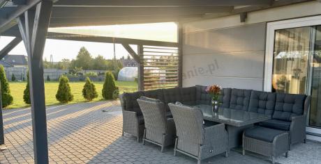 Szary narożnik ogrodowy z wysokim stołem, regulowanymi fotelami i pudami - Laritto Corner XL - Grey