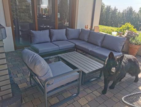 Szary narożnik tarasowy 220x220cm z fotelem - Panaon Corner - GG