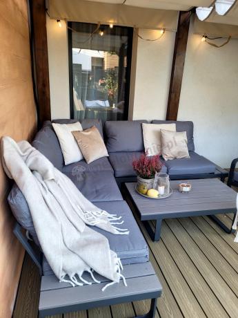 Szary narożnik tarasowy 220x220cm z fotelem - Panaon Corner - GG