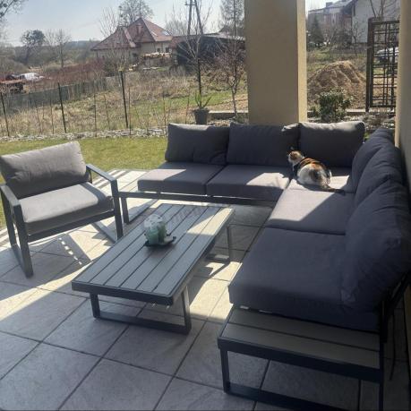 Szary narożnik tarasowy 220x220cm z fotelem - Panaon Corner - GG