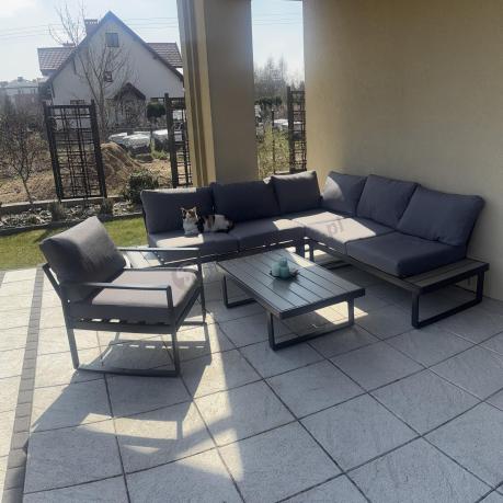 Szary narożnik tarasowy 220x220cm z fotelem - Panaon Corner - GG