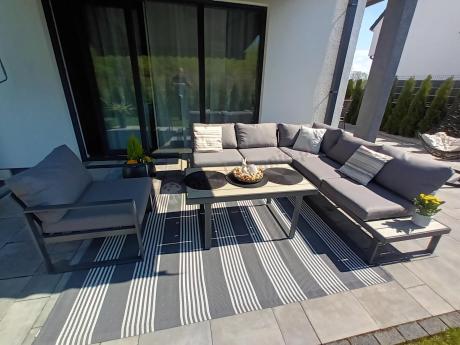 Szary narożnik tarasowy 220x220cm z fotelem - Panaon Corner - GG