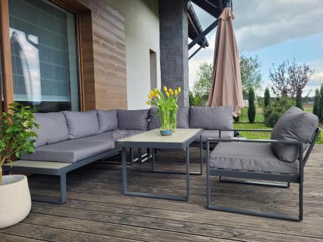 Szary narożnik tarasowy 220x220cm z fotelem - Panaon Corner - GG