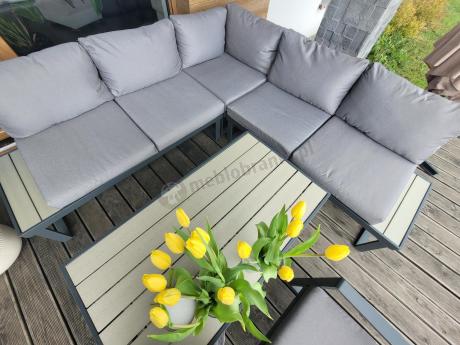 Szary narożnik tarasowy 220x220cm z fotelem - Panaon Corner - GG