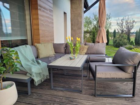 Szary narożnik tarasowy 220x220cm z fotelem - Panaon Corner - GG