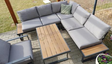 Szary narożnik tarasowy 220x220cm z fotelem - Panaon Corner - Grey Teak