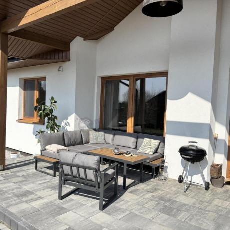 Szary narożnik tarasowy 220x220cm z fotelem - Panaon Corner - Grey Teak