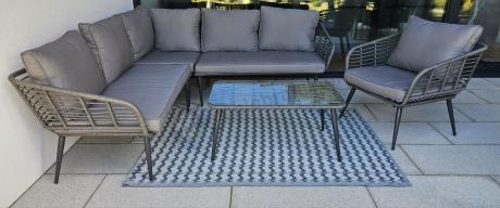 Szary narożnik tarasowy z fotelem i stolikiem kawowym - technorattan - Torgiano Corner - Grey