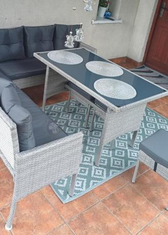 Szary narożnik technorattan 190x190cm i 3 pufy Torino Corner XL Grey