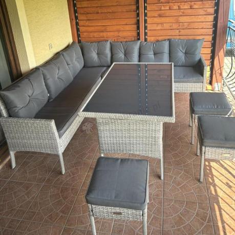 Szary narożnik technorattan 190x190cm i 3 pufy Torino Corner XL Grey