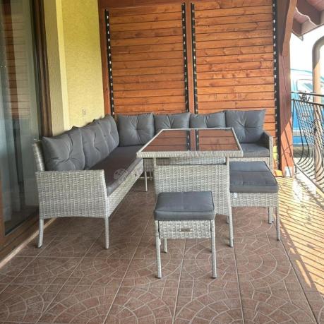 Szary narożnik technorattan 190x190cm i 3 pufy Torino Corner XL Grey