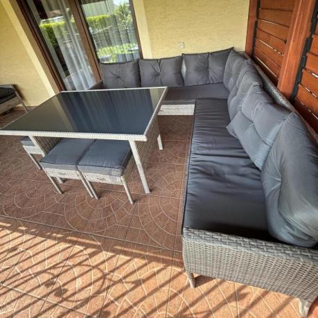 Szary narożnik technorattan 190x190cm i 3 pufy Torino Corner XL Grey