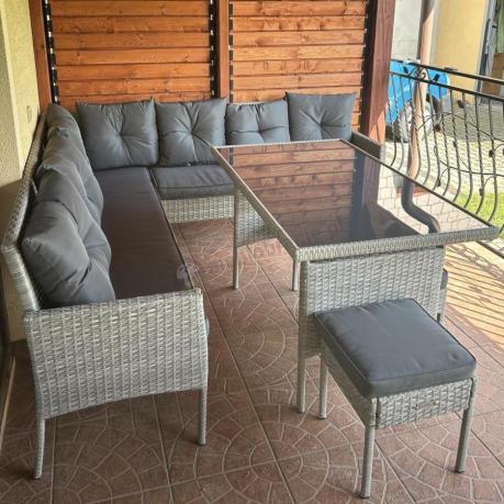 Szary narożnik technorattan 190x190cm i 3 pufy Torino Corner XL Grey