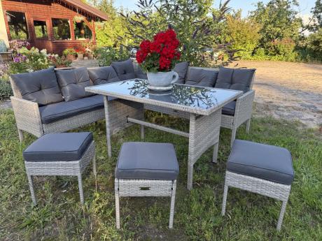 Szary narożnik technorattan 190x190cm i 3 pufy Torino Corner XL Grey