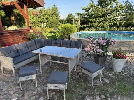 Szary narożnik technorattan 190x190cm i 3 pufy Torino Corner XL Grey