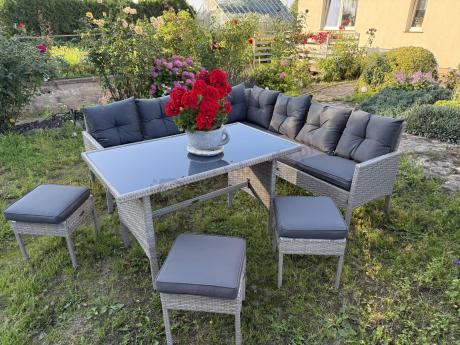 Szary narożnik technorattan 190x190cm i 3 pufy Torino Corner XL Grey