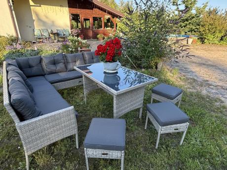 Szary narożnik technorattan 190x190cm i 3 pufy Torino Corner XL Grey