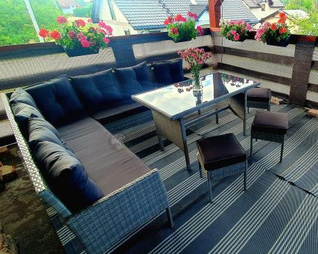 Szary narożnik technorattan 190x190cm i 3 pufy Torino Corner XL Grey