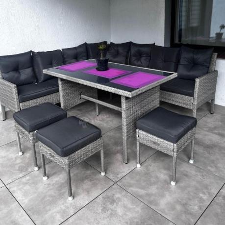 Szary narożnik technorattan 190x190cm i 3 pufy Torino Corner XL Grey